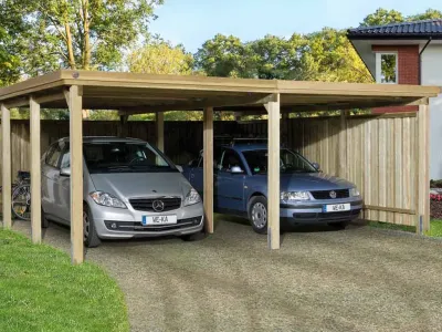 Flachdach-Doppelcarport 618 Gr. 2 mit Trapezblech Produktbild #1