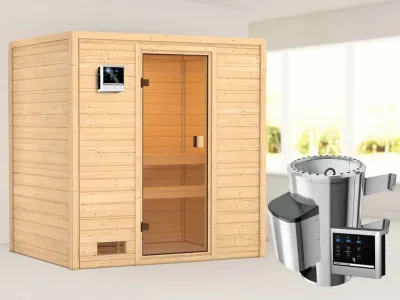 Sauna Selena mit bronzierter Glastür + 3,6 kW Plug & Play Saunaofen ext. Strg. Produktbild #1