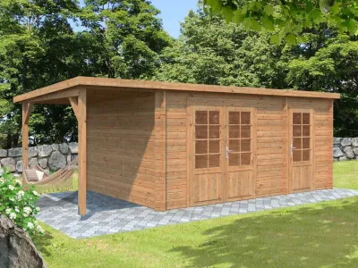 Gartenhaus Blockbohlenhaus Ella 13,1+3,9 m² 28 mm braun tauchimprägniert Produktbild #1