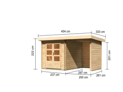 Gartenhaus Blockbohlenhaus SET Bastrup 4 28 mm naturbelassen, inkl. 2 m Anbaudach + Seiten-/Rückwand Produktbild #5