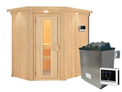 Sauna Systemsauna Carin mit Dachkranz, inkl. 9 kW Ofen mit externer Steuerung Produktbild #6