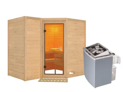 Massivholzsauna Sahib 2 bronzierte Ganzglastür, inkl. 9 kW Ofen integr. Steuerung Produktbild #8