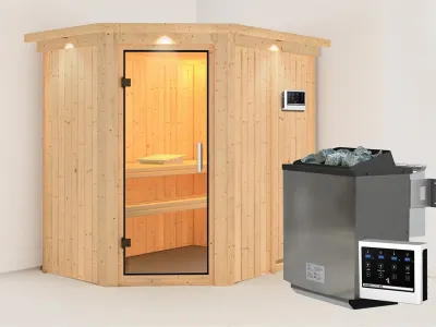 Sauna Systemsauna Carin mit Dachkranz, inkl. 9 kW Bio-Ofen mit externer Steuerung Produktbild #1