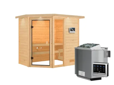 Sauna Jada mit bronzierter Glastür und Dachkranz + 9 kW Bio-Kombiofen ext. Strg. Produktbild #2