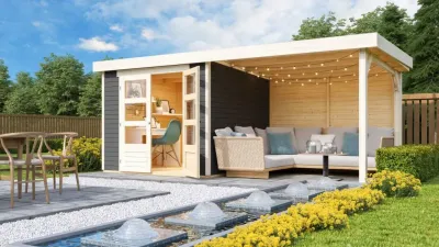 Gartenhaus SET Askola 3,5 19 mm terragrau, inkl. 2,8 m Anbaudach + Rückwand Produktbild #1