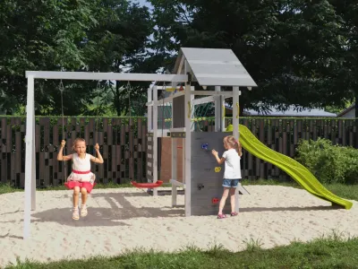 Spielturm Smart 5 Climb grau-weiß inkl. Rutsche gelb Produktbild #5