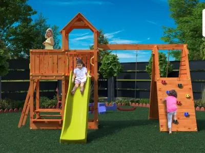 Spielturm Fluppi teakfarben inkl. Einzelschaukel + Rutsche Produktbild #3