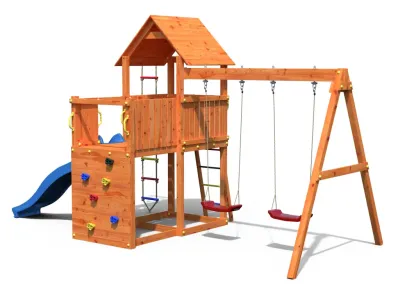 Spielturm Bento D teakfarben inkl. Rutsche blau Produktbild #5