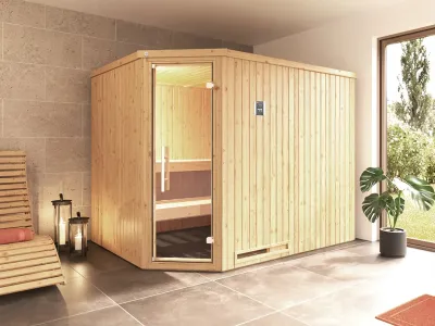 Sauna Systemsauna Varberg 4 mit graphit Glastür Produktbild #1