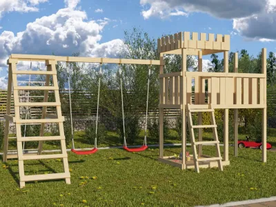 Spielturm Ritterburg Löwenherz SET naturbelassen Produktbild #2