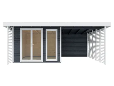 Gartenhaus Homeoffice Arvo 28 mm Anthrazit/Weiß mit 250 cm Anbau Produktbild #3