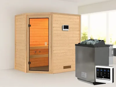 Sauna Massivholzsauna Jella, inkl. 9 kW Bio-Ofen mit externer Steuerung Produktbild #1