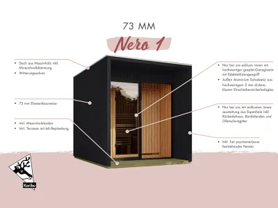 Karibu Saunahaus Nero 1, 73 mm, schwarz Produktbild #5