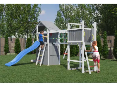 Spielturm Smart 7 Bridge grau-weiß inkl. Rutsche blau Produktbild #3