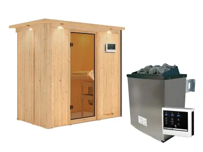 Sauna Systemsauna Variado mit Dachkranz, inkl. 9 kW Ofen mit externer Steuerung Produktbild #4