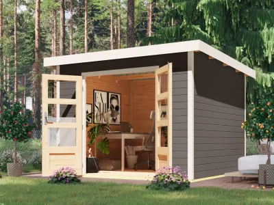 Hybrid-Gartenhaus Pluto B terragrau/weiß Produktbild #1