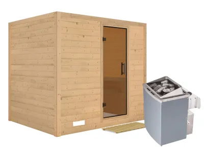Massivholzsauna Sonara graphit Ganzglastür, inkl. 9 kW Saunaofen integr. Steuerung Produktbild #3