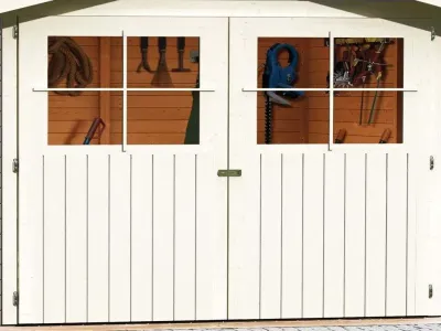 Gartenhaus SET Glücksburg 4 19 mm terragrau inkl. 1,9 m Anbaudach Produktbild #8