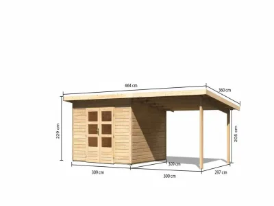 Gartenhaus SET Northeim 3 – mit naturbelassenem Holz, inkl. 3,3 m Anbaudach Produktbild #11