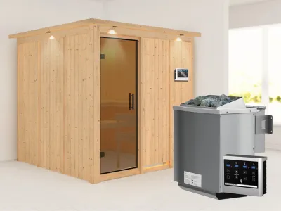 Systemsauna Rodin mit Dachkranz, graphit Ganzglastür, inkl. 9 kW Bio-Kombiofen ext. Steuerung Produktbild #1