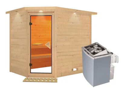 Sauna Massivholzsauna Tanami mit Dachkranz , inkl. 9 kW Saunaofen integr. Steuerung Produktbild #4