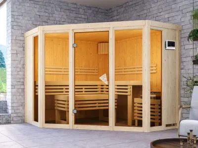 Sauna Alcinda mit bronzierter Glastür + 9 kW Bio-Kombiofen mit ext. Strg. Produktbild #1