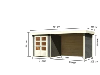 Gartenhaus Askola 2 19 mm terragrau inkl. 2,8 m Anbaudach + Seiten- und Rückwand Produktbild #6