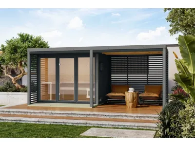 Saunahaus Ares 3 38 mm anthrazit - graualuminium mit 9 kW Bio Ofen und ext. Steuerung Produktbild #2