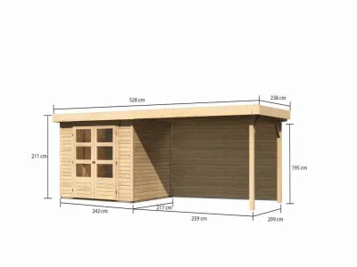 Gartenhaus SET Askola 3 19 mm naturbelassen, inkl. 2,4 m Anbaudach + Lamellenwänden Produktbild #4
