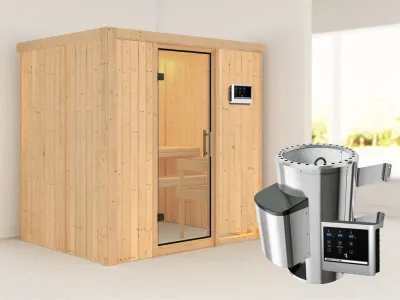 Sauna Systemsauna Fanja Klarglas Ganzglastür + Plug & Play Saunaofen mit externer Steuerung Produktbild #1
