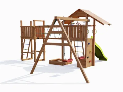 Spielturm Smart 4 Bridge teakfarben inkl. Rutsche gelb Produktbild #6