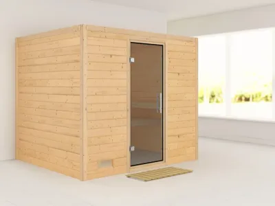 Massivholzsauna Sonara graphit Ganzglastür Produktbild #2