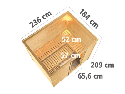Massivholzsauna Sonara bronzierte Ganzglastür, inkl. 9 kW Ofen integr. Steuerung Produktbild #5