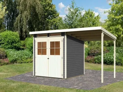 Gartenhaus SET Glücksburg 3 19 mm terragrau inkl. 1,9 m Anbaudach Produktbild #9