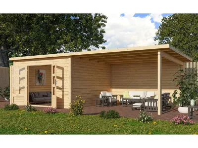Gartenhaus Wacken 8 28 mm naturbelassen inkl. 4 m Anbau + Rückwand Produktbild #1