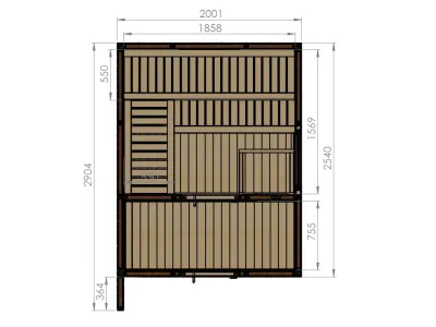 Gartensauna Musta 2 - 72mm  mit Glastür, naturbelassen Produktbild #12