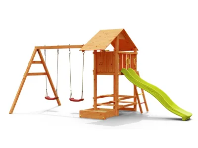 Spielturm Smart 1 teakfarben inkl. Rutsche gelb Produktbild #6