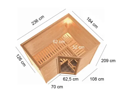 Massivholzsauna Premiumsauna 38 mm Betty SPARSET inkl. 9 kW Bio-Kombiofen und ext. Steuerung Produktbild #5