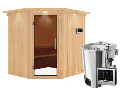 Sauna Systemsauna Lilja mit Dachkranz, graphit Ganzglastür + Plug & Play Bio-Ofen mit ext. Strg Produktbild #4