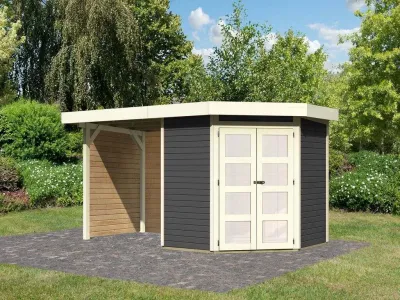 Gartenhaus SET Goldendorf 3 ECO 19 mm terragrau, inkl. 2,4 m Anbaudach Produktbild #3