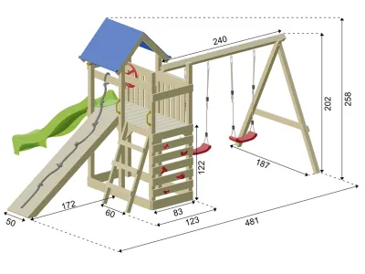 Spielturm Hefty KDI inkl. Doppelschaukel inkl. Rutsche rot + Sitze rot Produktbild #7