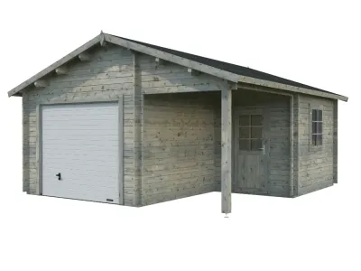 Garage Roger 21,9+5,2 m² mit Sektionaltor 44 mm grau tauchimprägniert Produktbild #1