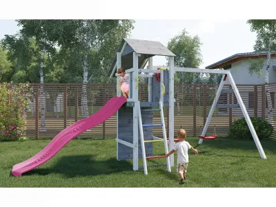Spielturm Smart 5 grau/weiß inkl. Rutsche pink Produktbild #3