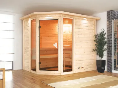 Sauna Massivholzsauna Sinai 3 mit Dachkranz Produktbild #1