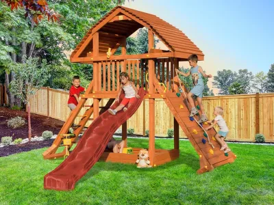 Spielturm Giant teakfarben inkl. Rutsche rot Produktbild #3