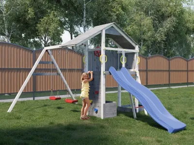 Spielturm Smart 4 grau/weiß inkl. Rutsche blau Produktbild #2