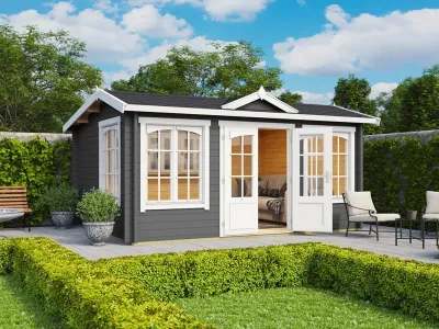 Gartenhaus Blockbohlenhaus Windsor 44 44 mm carbongrau Produktbild #1