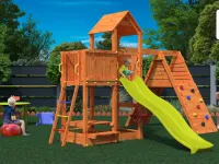 Spielturm Fluppi teakfarben inkl. Einzelschaukel + Rutsche gelb Produktbild #2