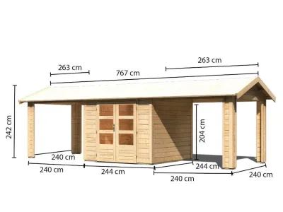 Gartenhaus SET Theres 3 28 mm naturbelassen inkl. zwei 2,6 m Dachausbauelemente Produktbild #3