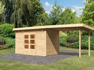 Gartenhaus SET Kandern 9 28 mm naturbelassen, inkl. 3,2 m Anbaudach Produktbild #1